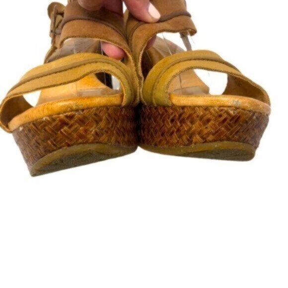 Maya | Tan Leather Mid Wedge Heel Ankle Strap Sandals Shoes Size 9 - Picture 3 of 10